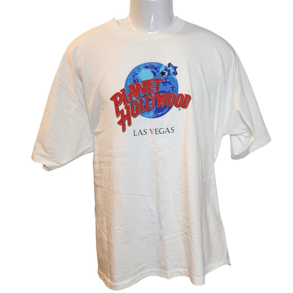 Planet Hollywood Las Vegas T-Shirt XXL Vintage 90s White Made USA Front Graphic